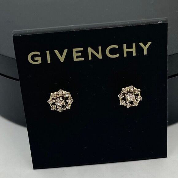 Givenchy Gold Tone Small Round Starburst Stud Pierced Earrings New - Picture 1 of 11
